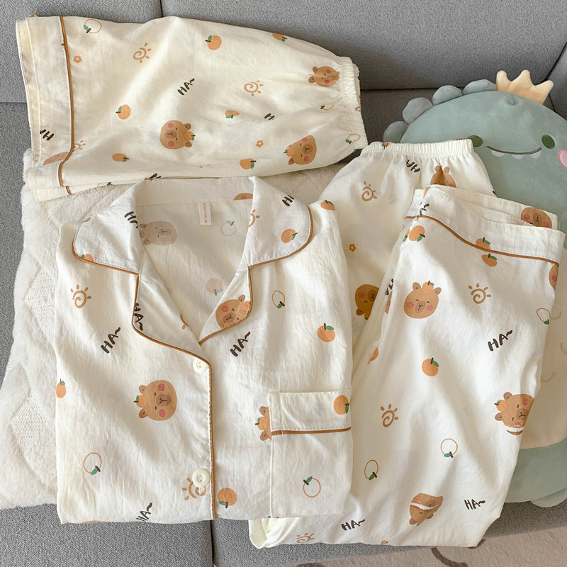 2025 New HelloKitty Cotton Gauze Pajamas Women's Summer Short Sleeve Long Pants Three-Piece Loungewear