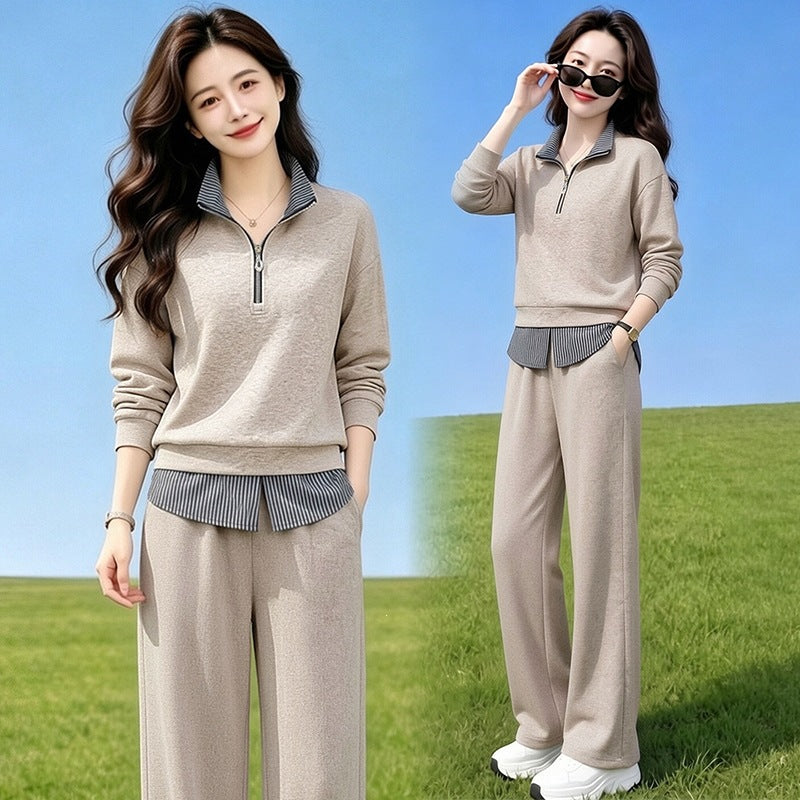 New Fashionable High-Quality Casual Half-Zip Stand Collar Skirt Sports Set for Women, 2026 Spring/Autumn Fashion Wide