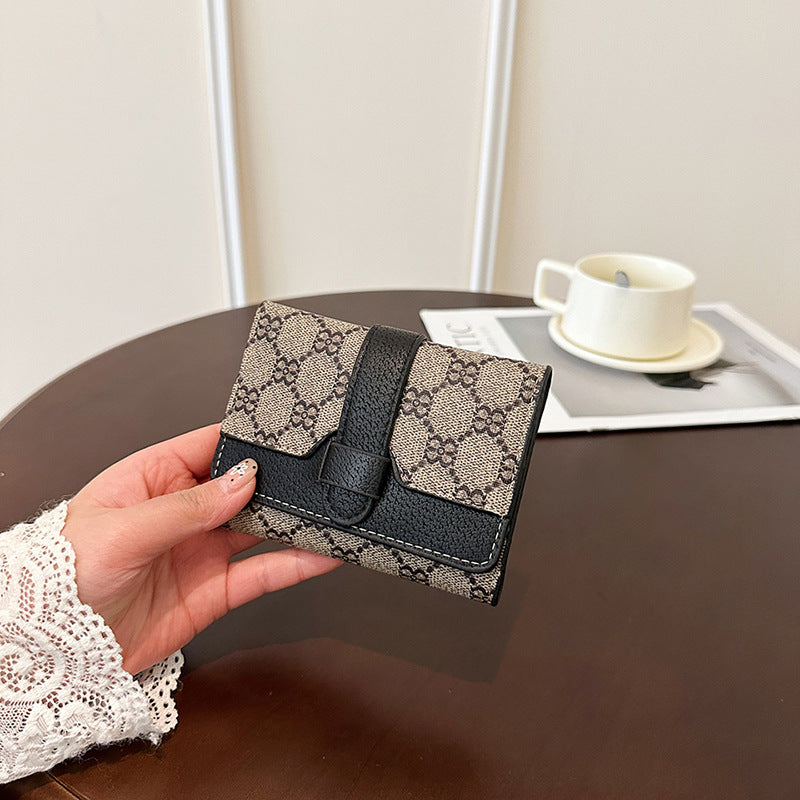 Cross-border exclusive women's long tri-fold wallet, minimalist print, classic European and American style short money holder, multiple card slots