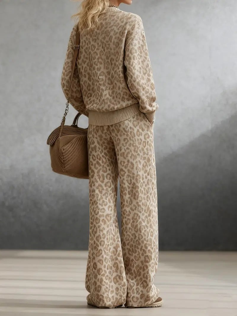Fall/Winter 2025 Europe, America, Amazon cross-border light brown leopard print suit, long-sleeved slim sweatshirt, retro slacks, women
