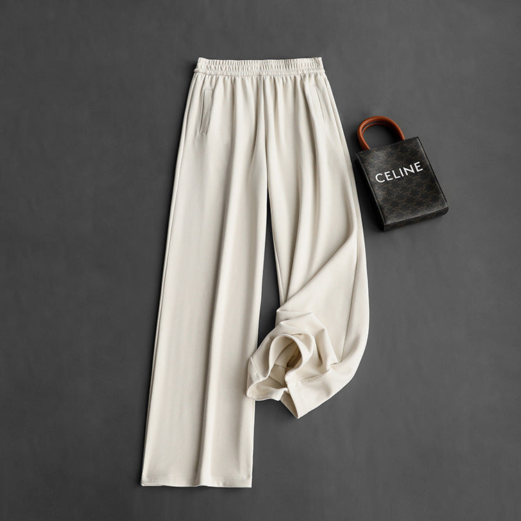 Comfortable fried with wool mulberry silk soft glutinous hood stand-up collar zipper jacket straight trouser set women's autumn 093