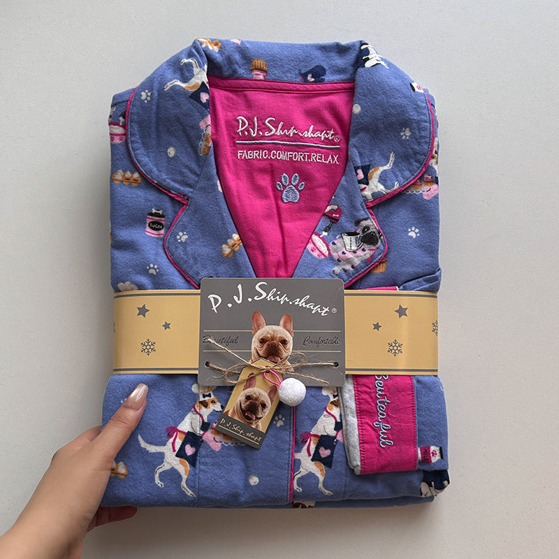 Strong push ~ foreign trade light luxury pjs pajamas spring and autumn sanded cotton pajamas women's long sleeves and pants loungewear pajama sets
