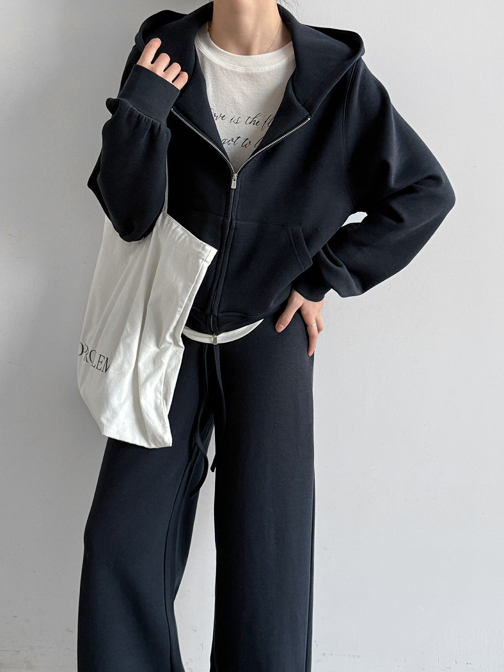 Luxi Lazy Hooded Sweatshirt Jacket Wide-Leg Long Pants Women's Autumn/Winter Commuting Slimming Sports Casual Set 21129