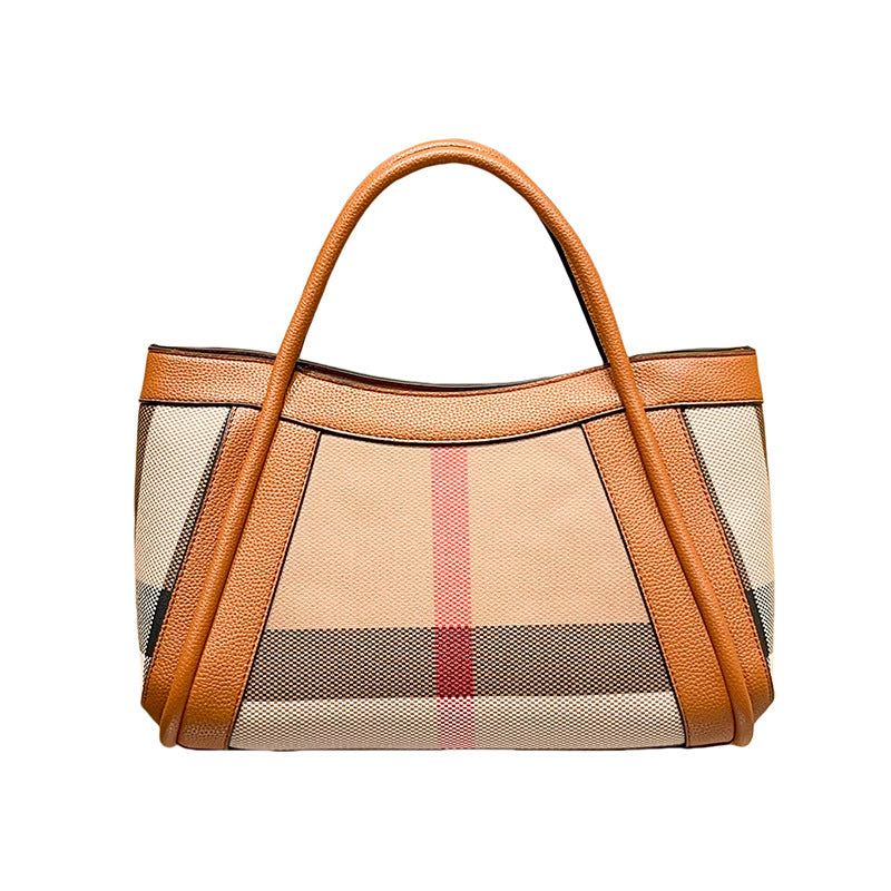 European and American fashion genuine leather large-capacity handbag, plaid tote bag, 2026 new style, women's single shoulder crossbody bag