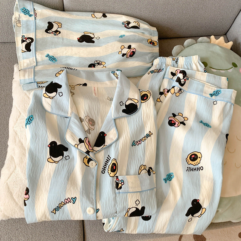 2025 New HelloKitty Cotton Gauze Pajamas Women's Summer Short Sleeve Long Pants Three-Piece Loungewear