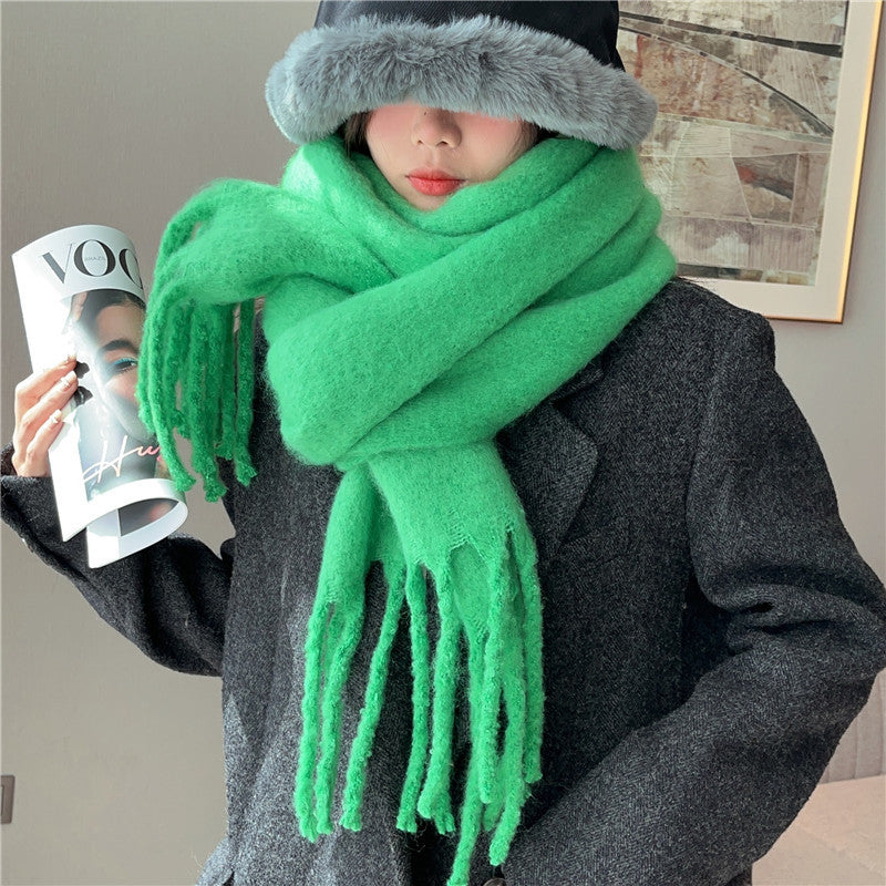 Winter Mohair Solid Color Scarf Wholesale Women's Factory European, American, Japanese, and Korean Cross-border Shawls with a High-End Warm Neck Warmer Trendy Style