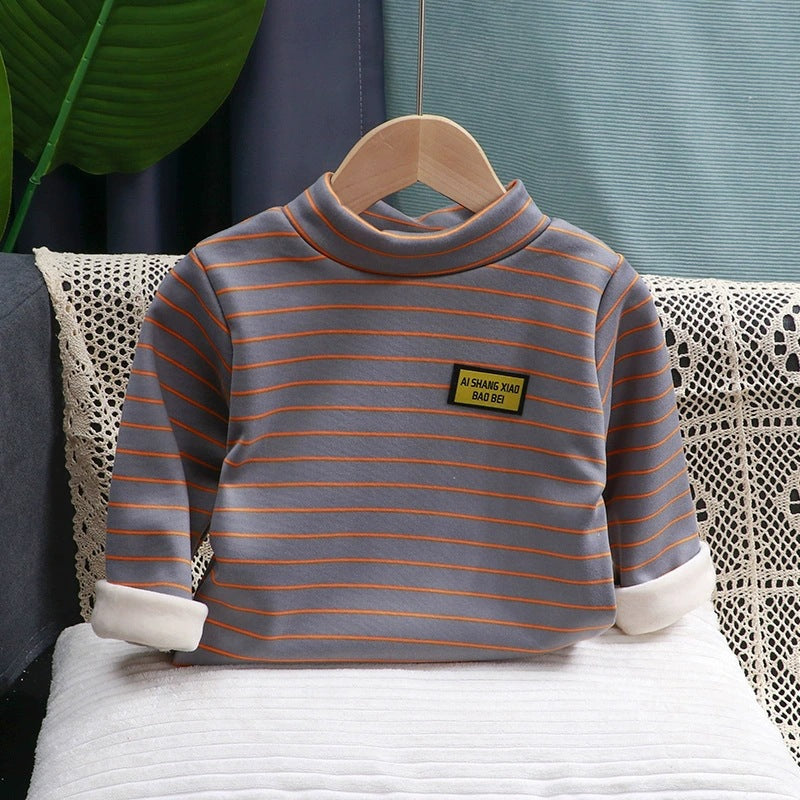 Children's autumn and winter base layers for boys, girls, and warm underwear, fleece-lined thickened shirts