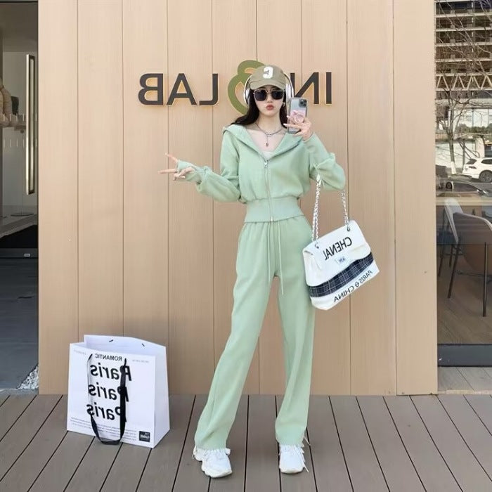 Salt sportswear suit women's spring and autumn new Korean version of student slimming loose fashion sweatshirt casual two-piece set