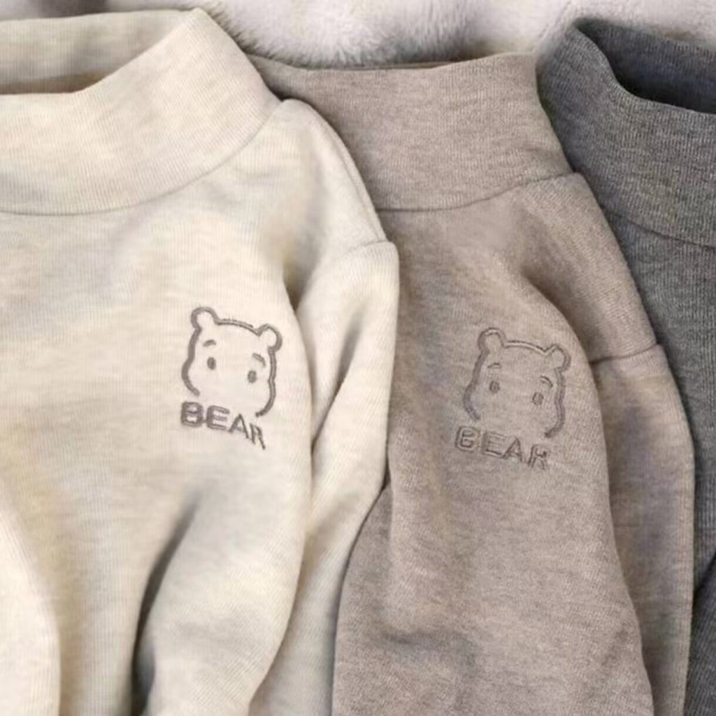 Children's fleece base shirt, new boys' and girls' semi-turtleneck warm inner tops, children's baby T-shirts with long sleeves