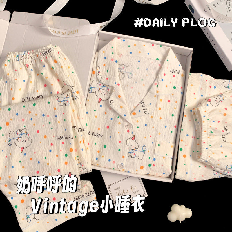 2025 New HelloKitty Cotton Gauze Pajamas Women's Summer Short Sleeve Long Pants Three-Piece Loungewear