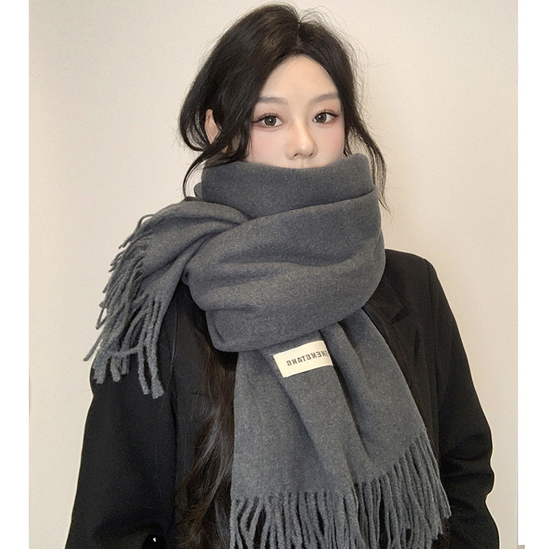 Gray high-end scarf women's autumn and winter new solid color versatile imitation cashmere shawl dual-purpose warm scarf thick men