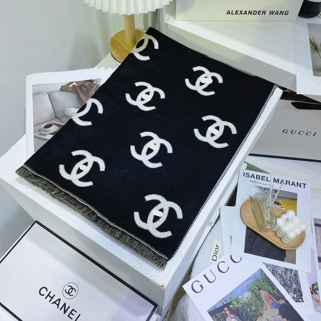 Imitation cashmere scarf women's double C with correct letters and label, shawl with label, warm scarf for women, cross-border wholesale with a light luxury and high-end feel