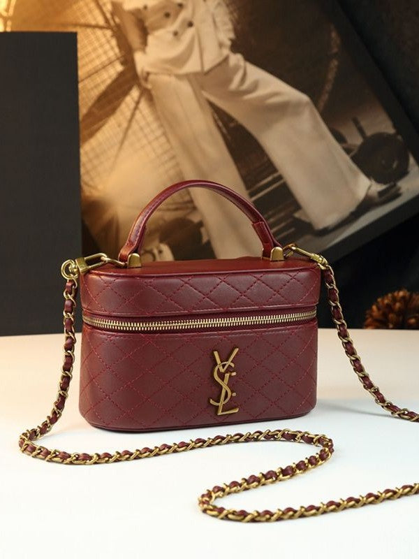 DIY Yangshulin diamond chain bag box cosmetic bag genuine leather versatile handbag single shoulder crossbody women's bag small square bag