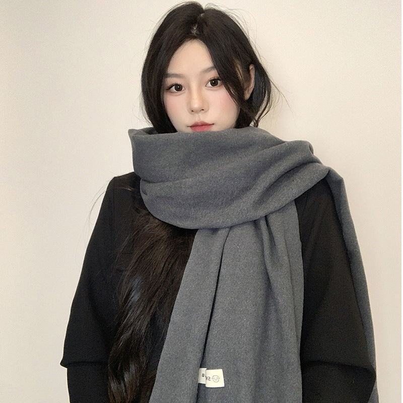 Gray high-end scarf women's autumn and winter new solid color versatile imitation cashmere shawl dual-purpose warm scarf thick men