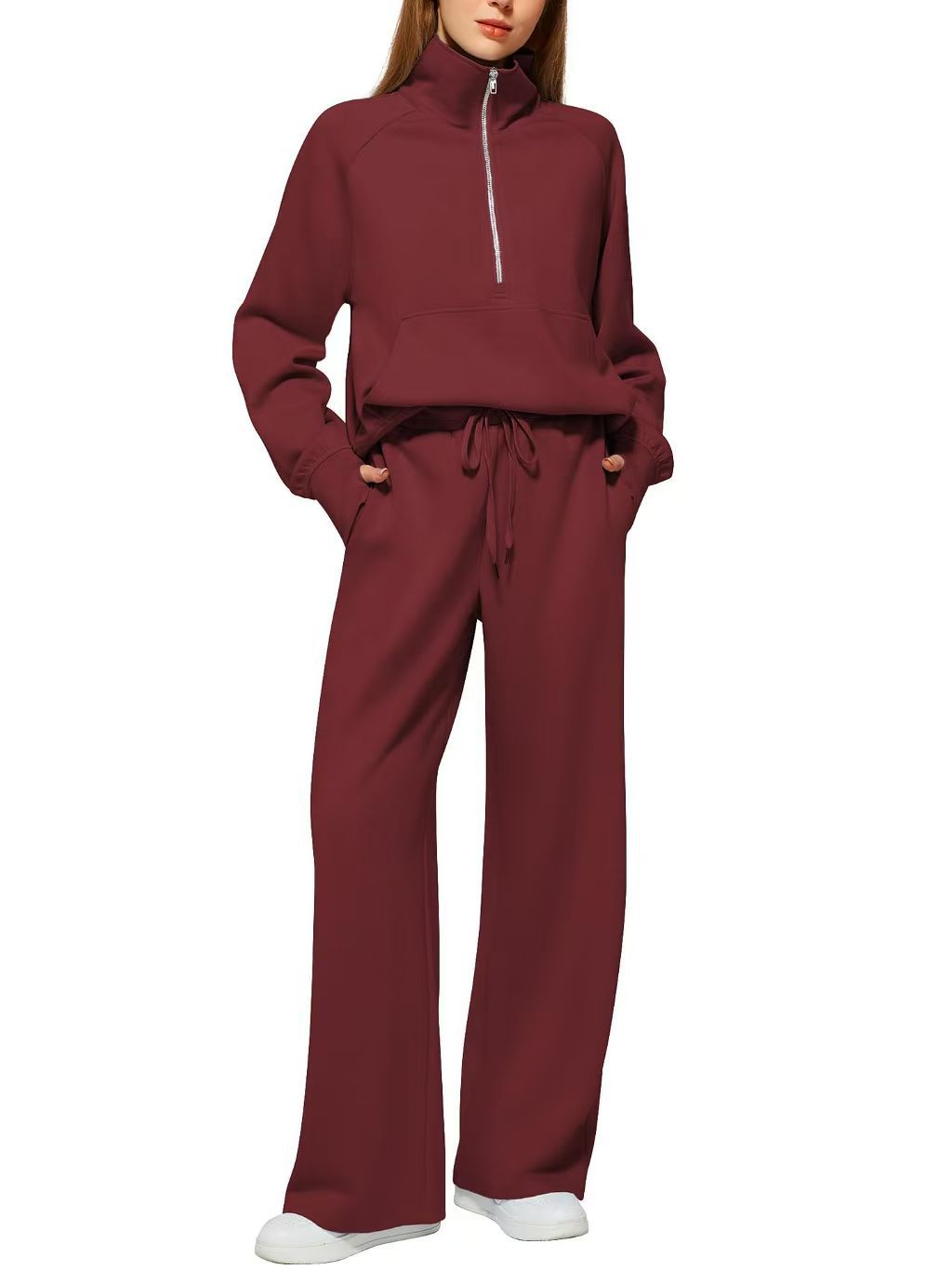 2026 Spring and Autumn New Women's Amazon European and American Casual Two-Piece Stand Collar Zipper Sports Leisure Sweatshirt Set