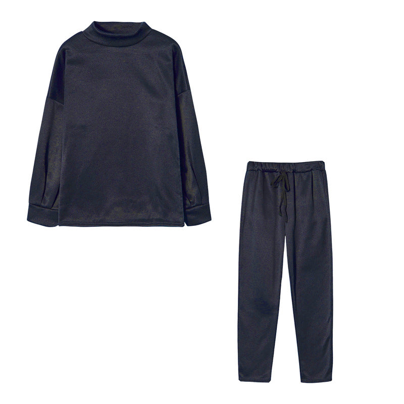 Fall/Winter 2023 Women's Sweatshirt Set Amazon AliExpress High-neck Casual Solid Color Pants Two-Piece Set