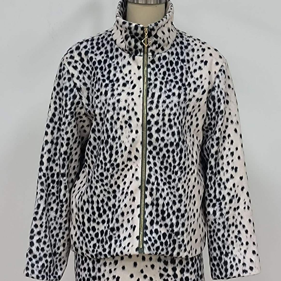 Leopard print women's long-sleeve loose autumn/winter zipper European and American vintage cross-border plush jacket, faux fur stand collar, others