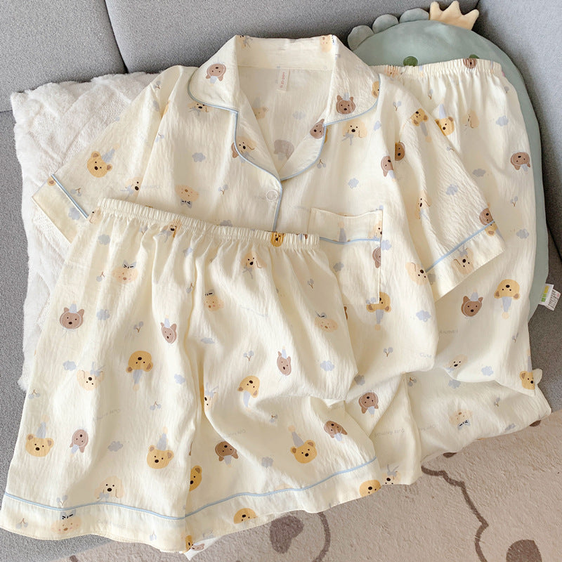 2025 New HelloKitty Cotton Gauze Pajamas Women's Summer Short Sleeve Long Pants Three-Piece Loungewear