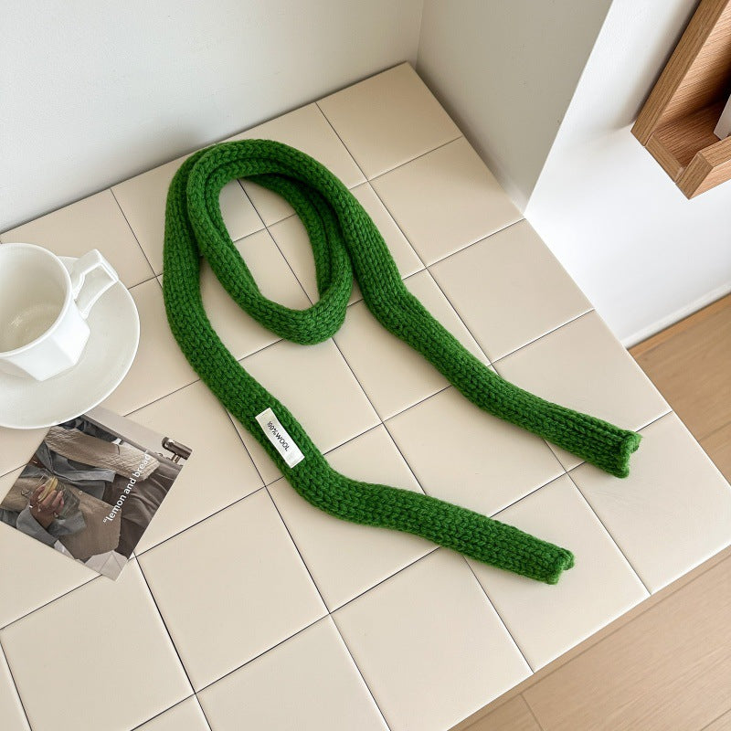 100% wool solid color, thin long long knit scarf