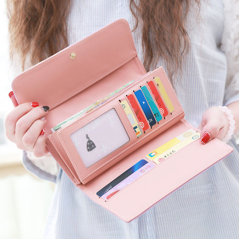 New popular women's wallet, long multi-functional rhombic crown embroidered tri-fold wallet, women's large-capacity mobile phone bag