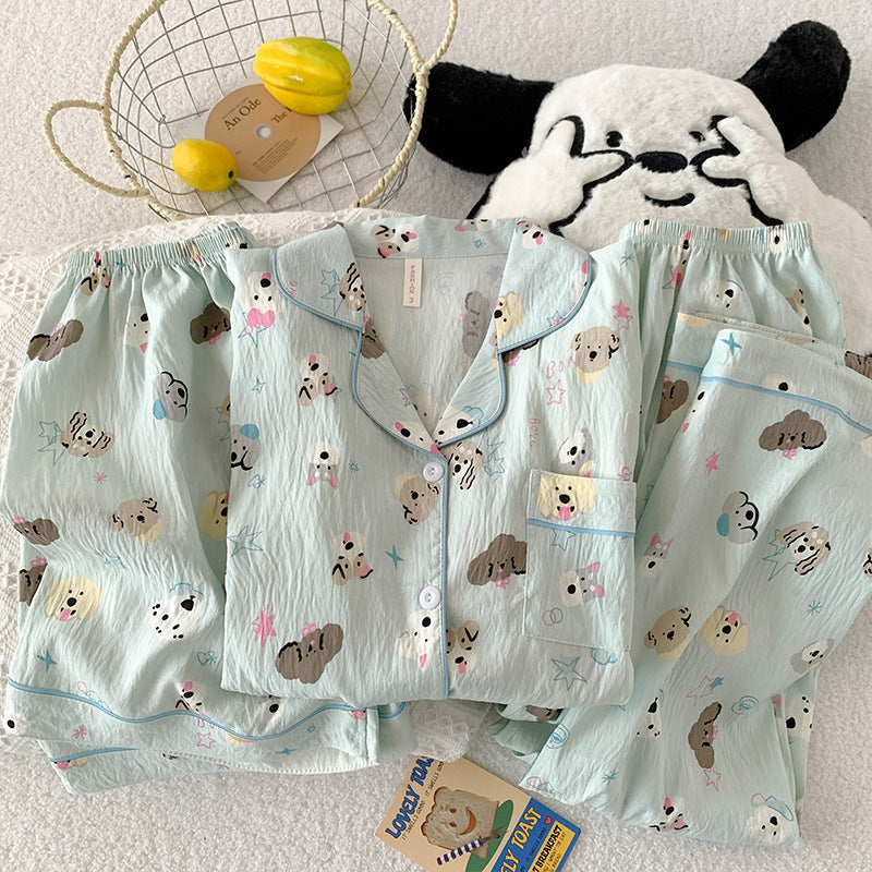 2025 New HelloKitty Cotton Gauze Pajamas Women's Summer Short Sleeve Long Pants Three-Piece Loungewear
