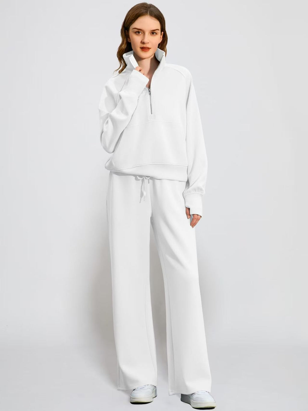 2026 Spring and Autumn New Women's Amazon European and American Casual Two-Piece Stand Collar Zipper Sports Leisure Sweatshirt Set
