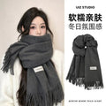 Gray high-end scarf women's autumn and winter new solid color versatile imitation cashmere shawl dual-purpose warm scarf thick men