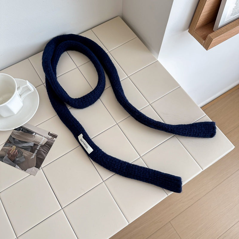 100% wool solid color, thin long long knit scarf