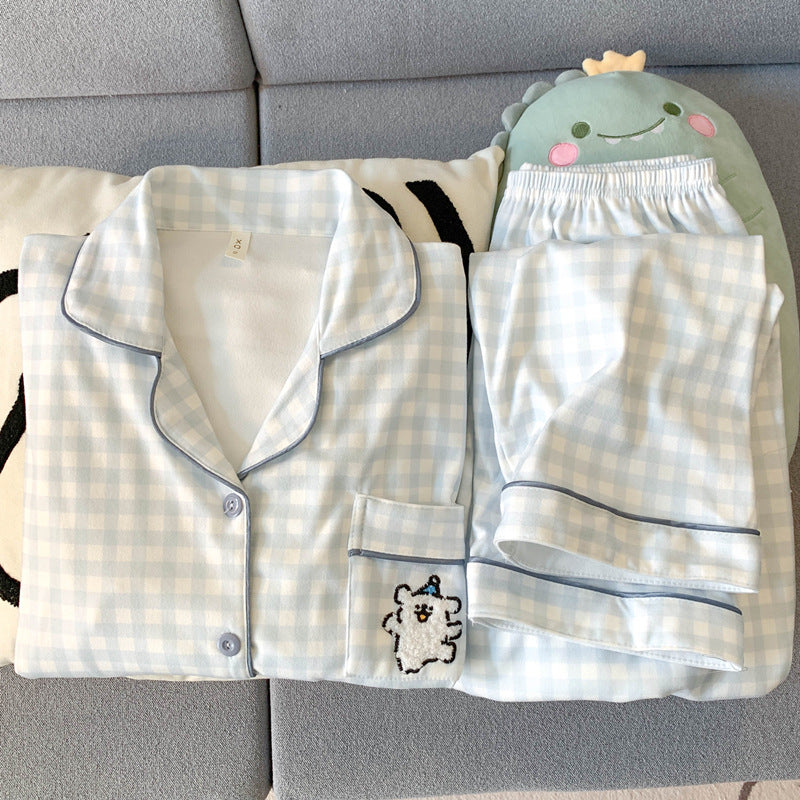 HelloKitty Velvet Pajamas Women's Autumn and Winter Coral Velvet Thickened Long Sleeve Spring and Autumn Loungewear Set