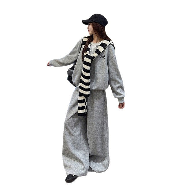 High-end casual sportssuit female autumn student loose slimming Korean version fashion sweatshirt wide-leg pants two-piece set