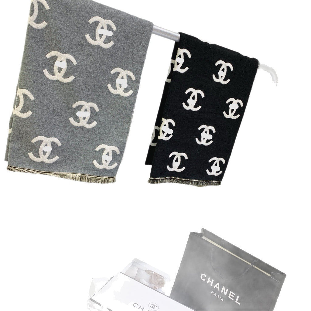Imitation cashmere scarf women's double C with correct letters and label, shawl with label, warm scarf for women, cross-border wholesale with a light luxury and high-end feel