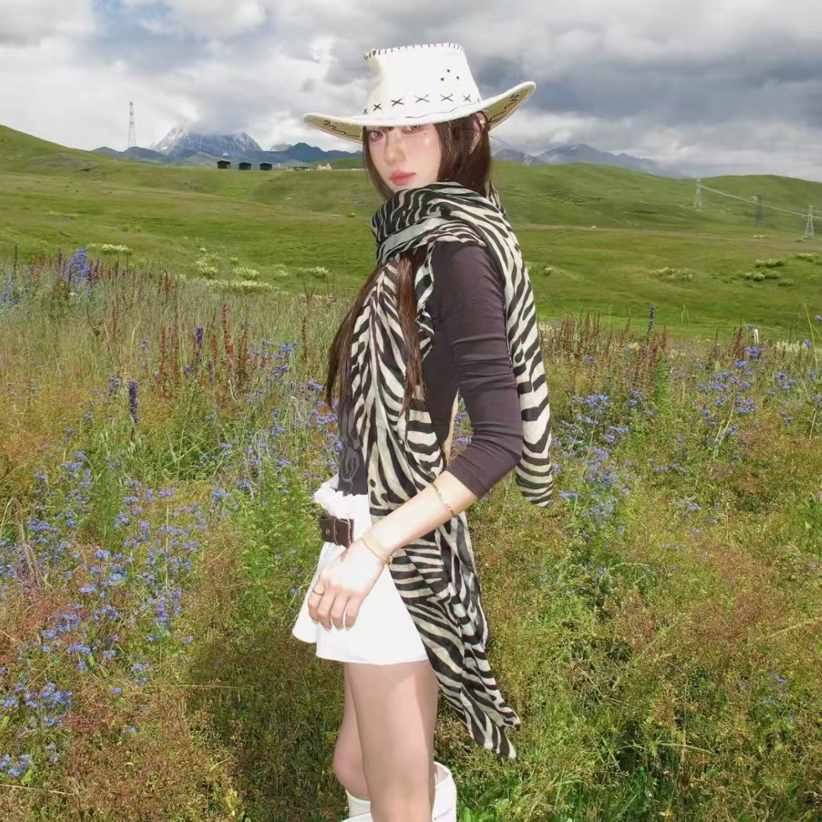 Vintage Zebra Pattern Scarf for Women, 2026 Spring/Summer New Light Luxury High-End Long Scarf Versatile Shawl Outerwear