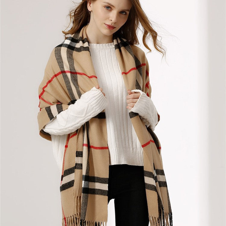 Autumn and winter Baba plaid scarf, women's winter high-end, versatile warm scarf, Korean plaid cross-border explosive shawl
