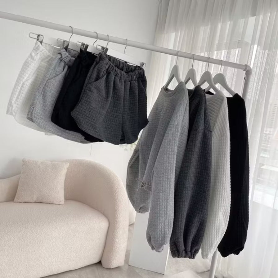 Japanese and Korean Lazy Style Long Sleeve and Shorts Set, Women's 2025 Autumn/Winter New Loose Plus Size Drawstring Sweatshirt Two-Piece Set