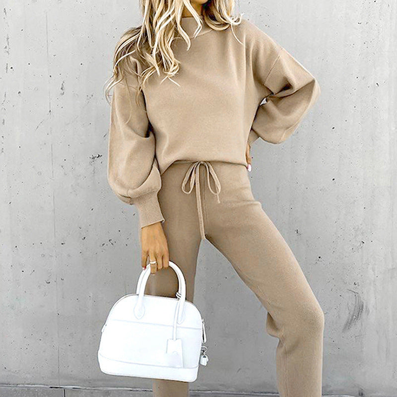 Fall/Winter 2023 Women's Sweatshirt Set Amazon AliExpress High-neck Casual Solid Color Pants Two-Piece Set