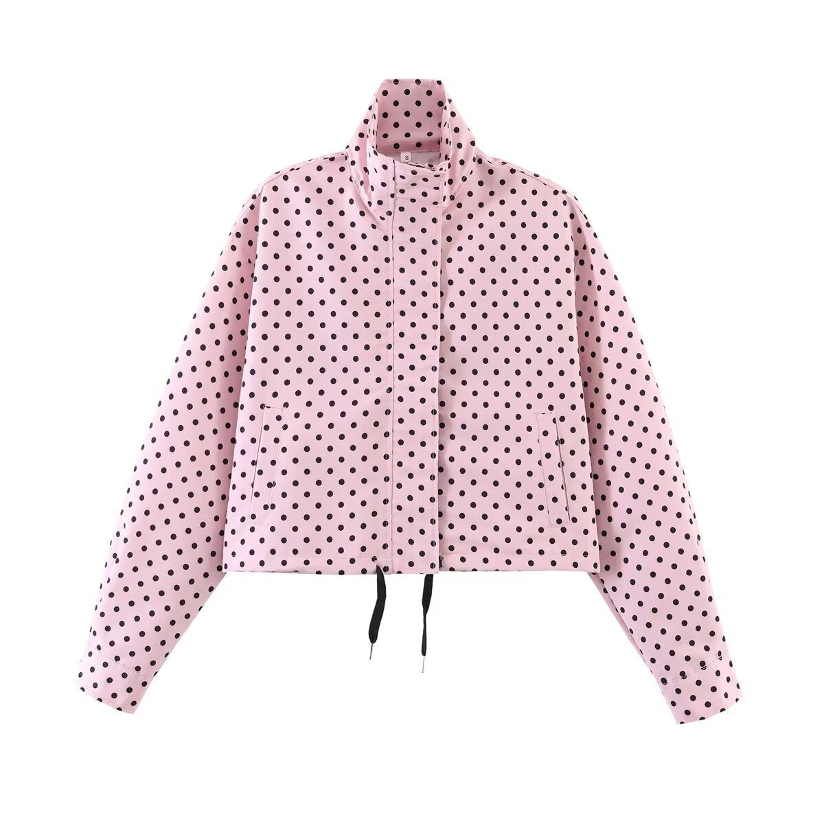 Cross-border foreign trade new European and American style stand-collar women's polka dot seerserian pilot jacket elegant drawstring jacket for women