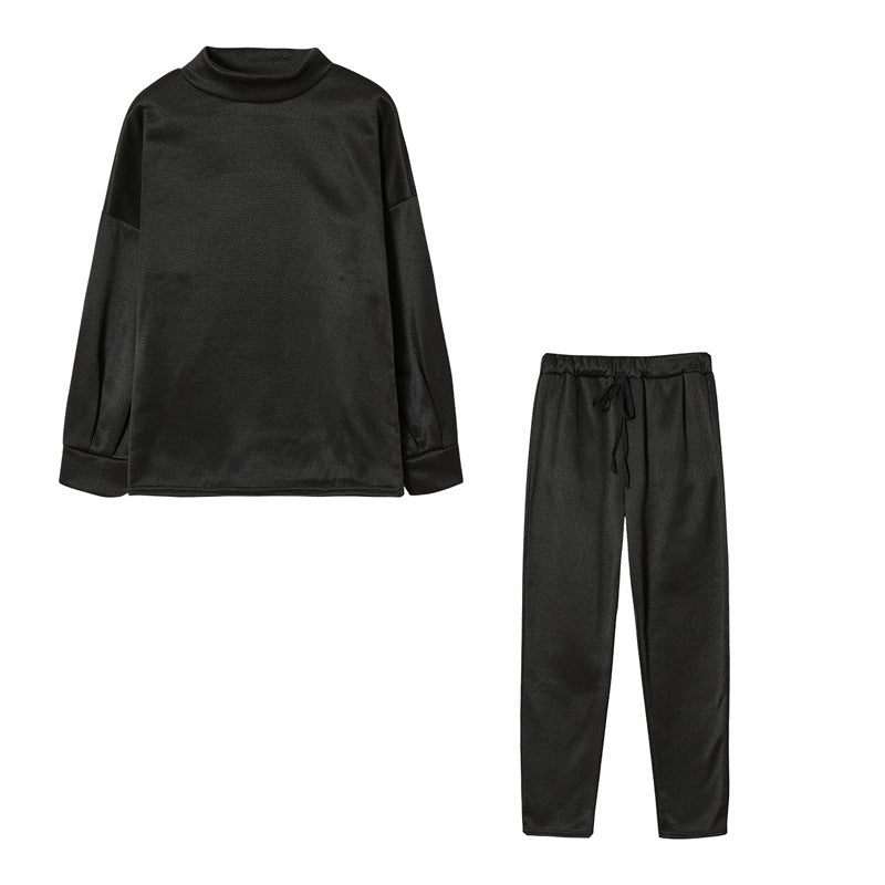 Fall/Winter 2023 Women's Sweatshirt Set Amazon AliExpress High-neck Casual Solid Color Pants Two-Piece Set