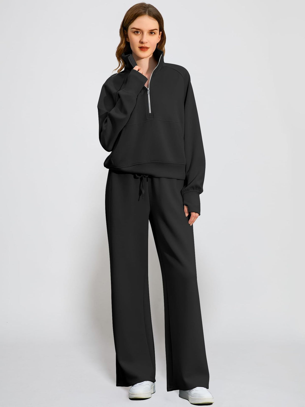 2026 Spring and Autumn New Women's Amazon European and American Casual Two-Piece Stand Collar Zipper Sports Leisure Sweatshirt Set
