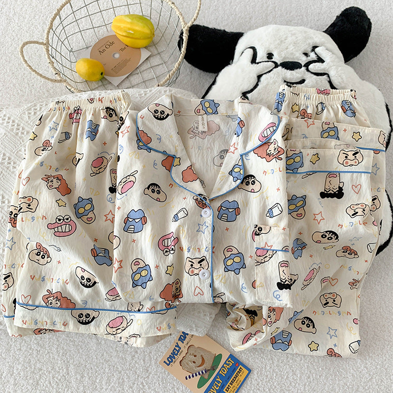 2025 New HelloKitty Cotton Gauze Pajamas Women's Summer Short Sleeve Long Pants Three-Piece Loungewear