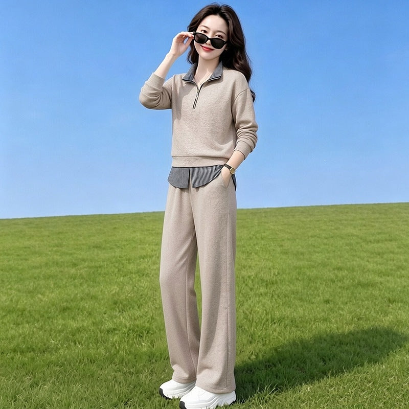 New Fashionable High-Quality Casual Half-Zip Stand Collar Skirt Sports Set for Women, 2026 Spring/Autumn Fashion Wide