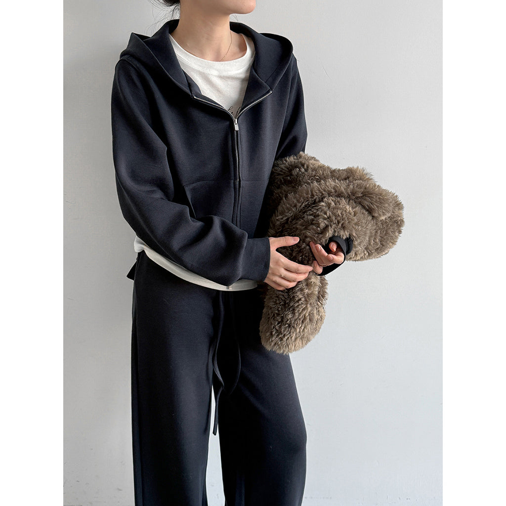Luxi Lazy Hooded Sweatshirt Jacket Wide-Leg Long Pants Women's Autumn/Winter Commuting Slimming Sports Casual Set 21129