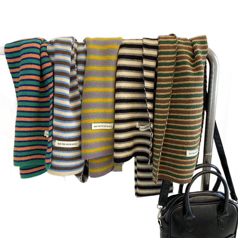 High-quality striped imitation cashmere knitted scarf women's 2024 new winter warm and versatile neck brace couple scarf
