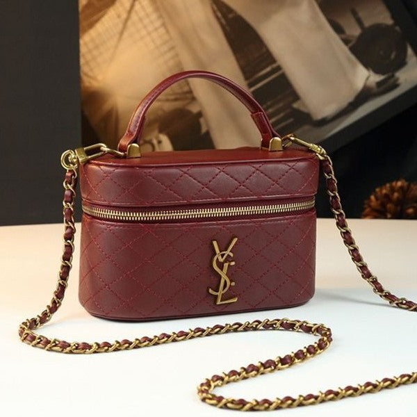 DIY Yangshulin diamond chain bag box cosmetic bag genuine leather versatile handbag single shoulder crossbody women's bag small square bag