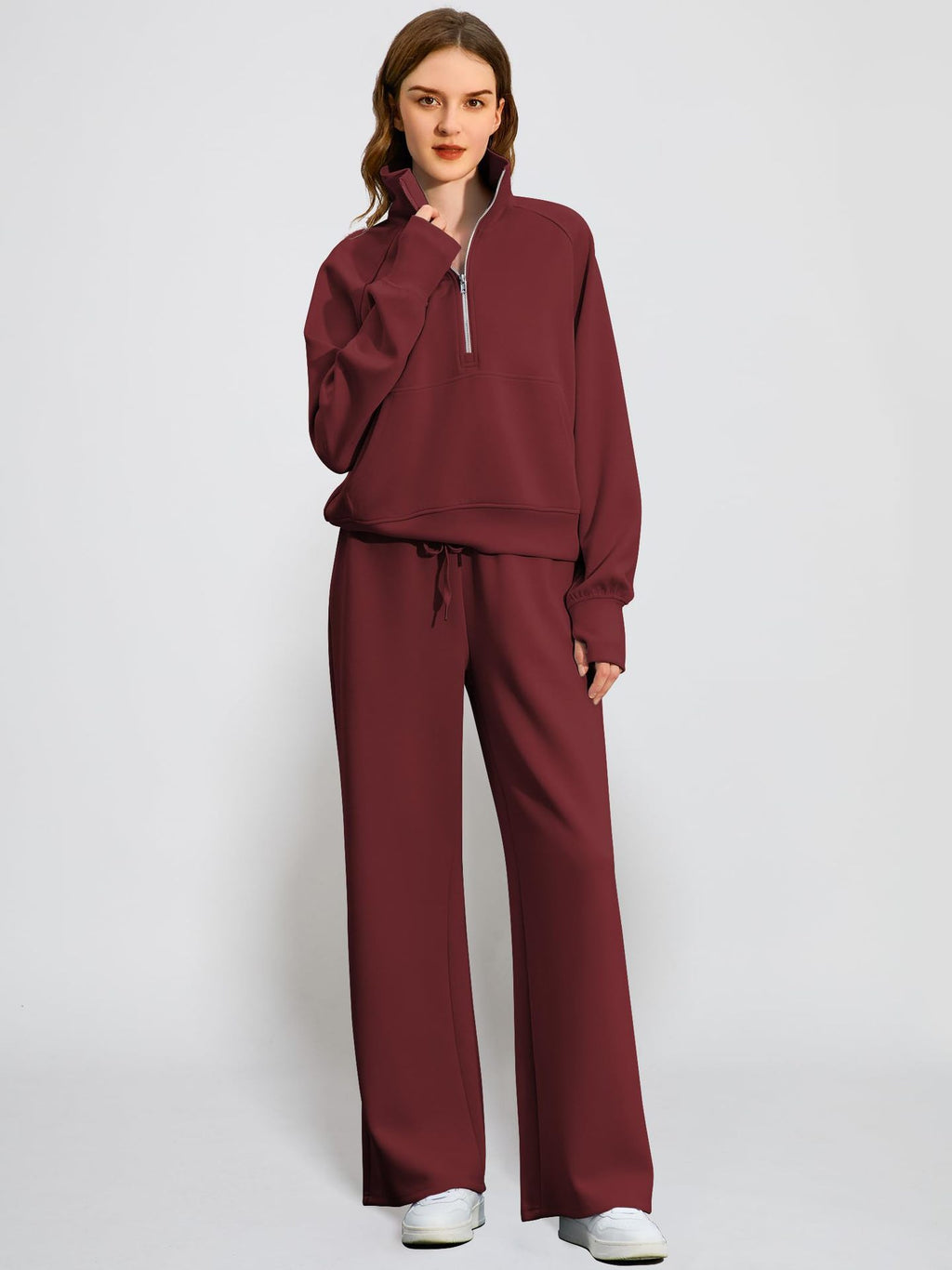 2026 Spring and Autumn New Women's Amazon European and American Casual Two-Piece Stand Collar Zipper Sports Leisure Sweatshirt Set