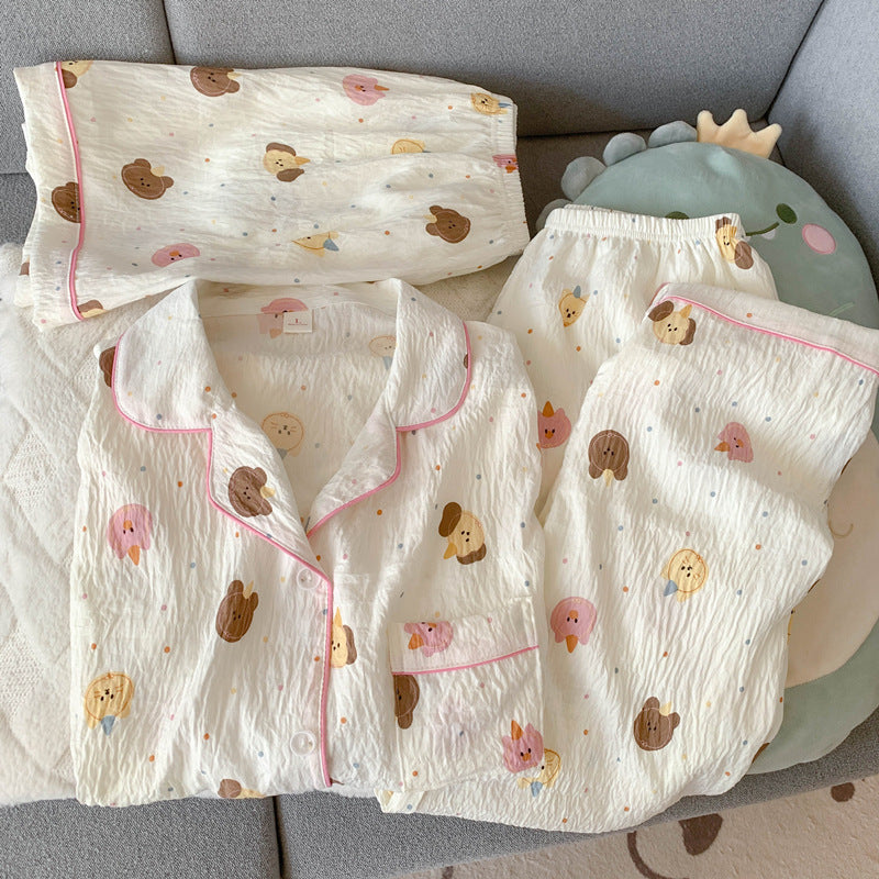 2025 New HelloKitty Cotton Gauze Pajamas Women's Summer Short Sleeve Long Pants Three-Piece Loungewear