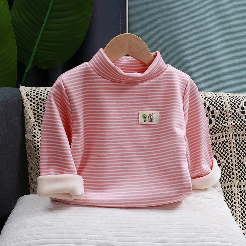 Children's autumn and winter base layers for boys, girls, and warm underwear, fleece-lined thickened shirts
