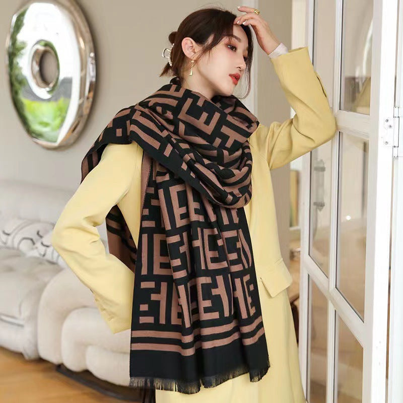 Autumn and winter scarf, new Korean version of Dongdaemun trendy warm scarf, women's shawl, dual-purpose fashion, high-end versatile