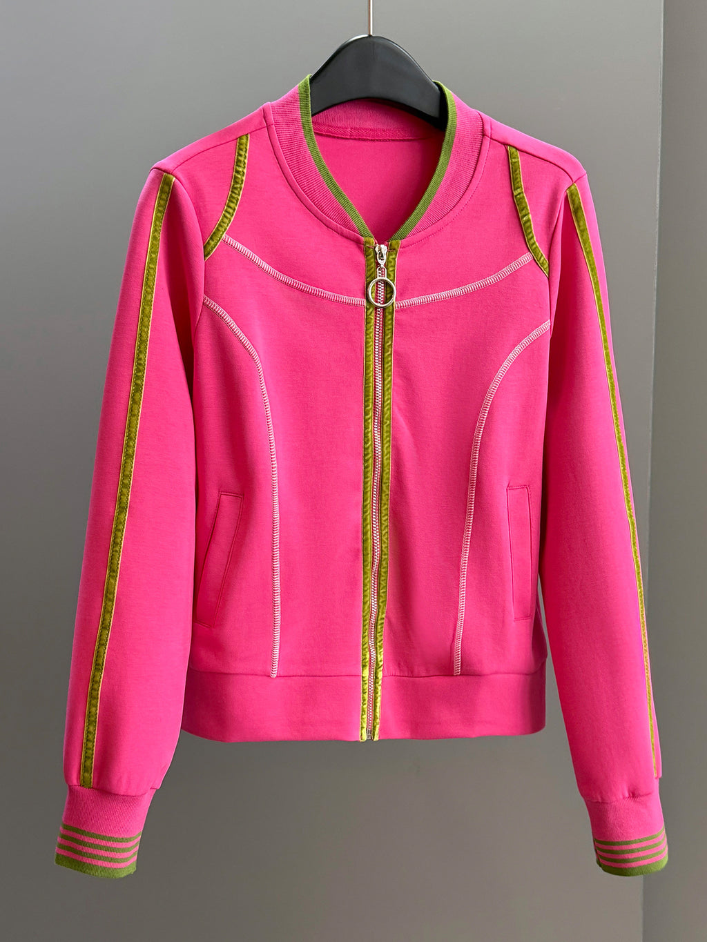 High-end European fashion casual set, women's autumn fuch-red cardigan, wide-leg pants two-piece set, slimming and trendy