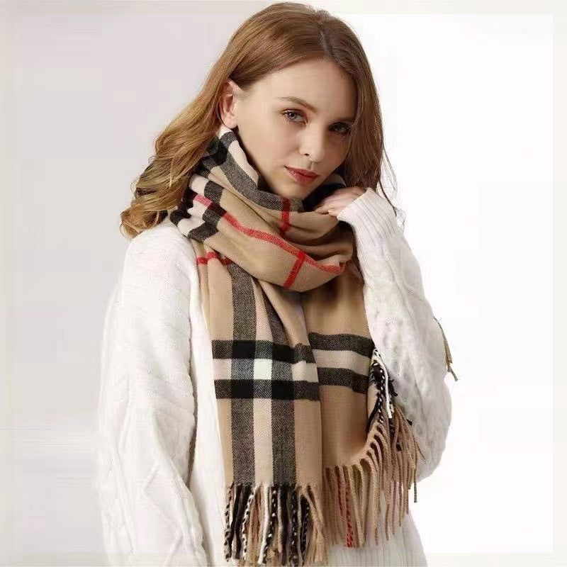 Autumn and winter Baba plaid scarf, women's winter high-end, versatile warm scarf, Korean plaid cross-border explosive shawl