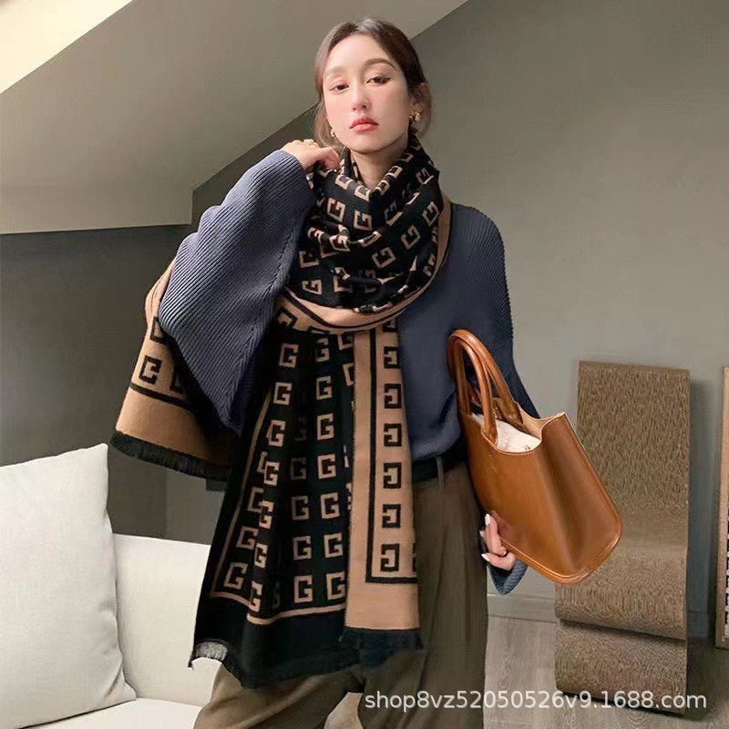 Autumn and winter scarf, new Korean version of Dongdaemun trendy warm scarf, women's shawl, dual-purpose fashion, high-end versatile